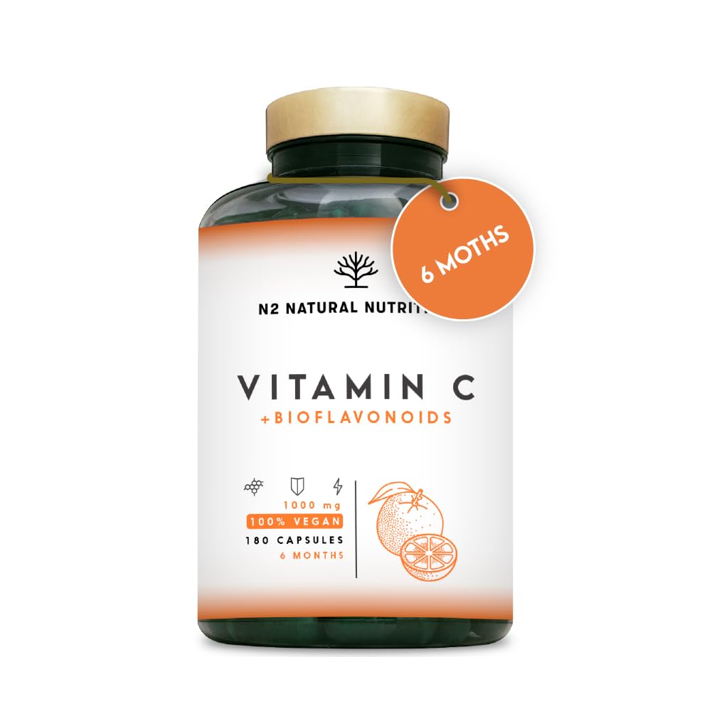 Vitamin C Tablets 1000mg High Dose + Bioflavonoids - High Strength Natural VIT C Complex Adults Ascorbic Acid - Immune Support. 180 Capsules. N2 Natural nutrition