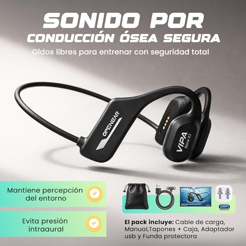 VIPA - Bluetooth 5.3 Swimming Headphones - Bone Conduction Headphones with IP68 Waterproof - Open Helmets with 32G MP3 for Swimming/Running/Cycling with ENC Microphone and 6H Autonomy.