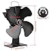 KINDEN Fireplace Fans 4-Blade - Heat Powered Stove Fan for Wood Log Burner Ultra Quiet Increases 80% More Warm Air than 2 Blade Eco-Friendly with Stove Thermometer (Aluminium Black,Large Size)