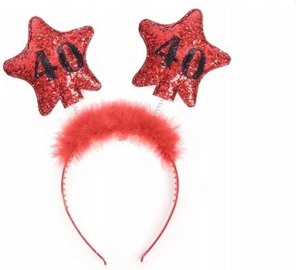 PartyDeco Birthday Hairband Unisex - Glitter Headband with Feathers, Stars, and Number, Black/Gold - Image 3