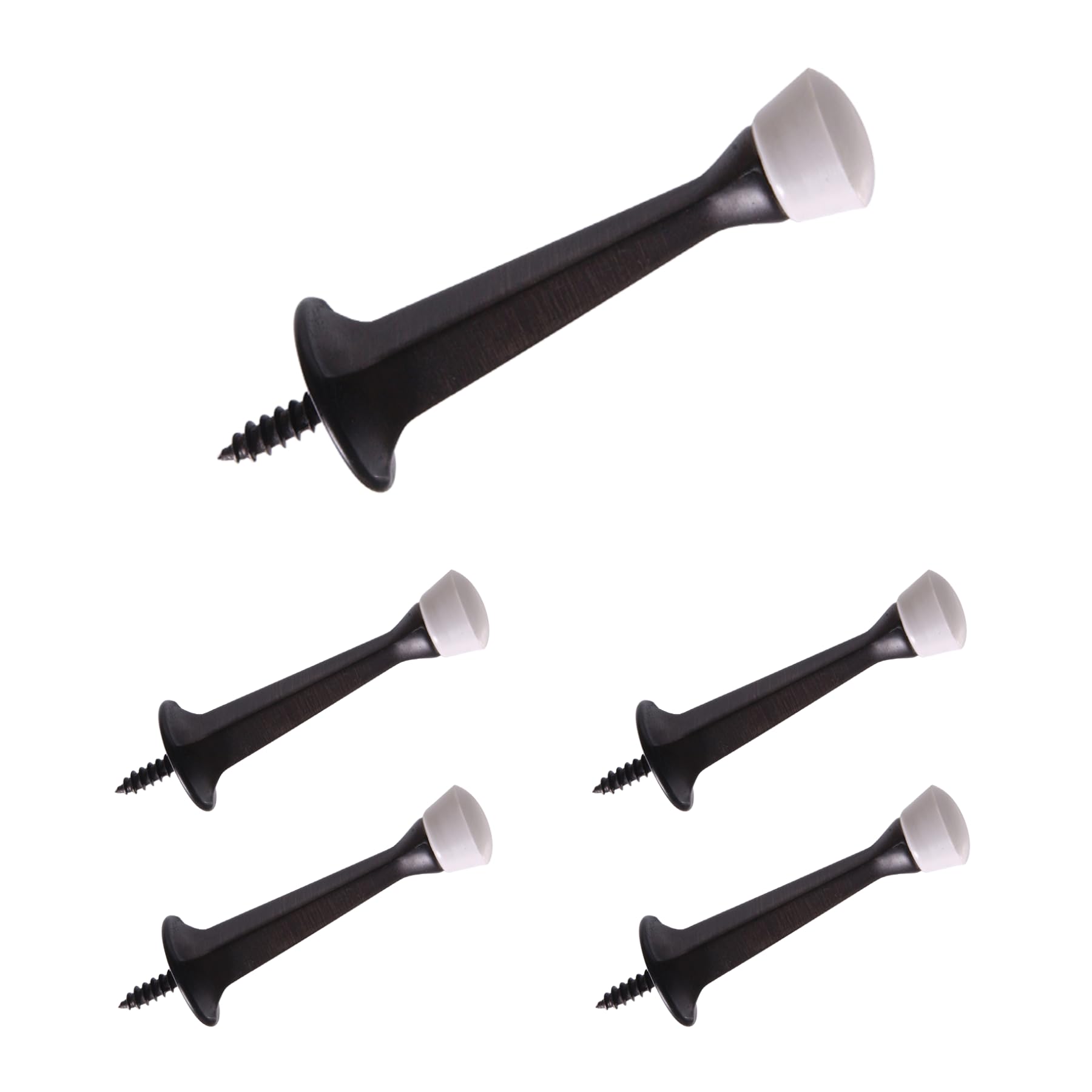 HOWTOOL 3.5 Inch Rigid Door Stops 5 Pack Heavy Duty Oil Rubbed Bronze (Black/Dark Brown) Wall Protector Stoppers with Soft Rubber Tip, Solid Metal Baseboard Mounted Door Stopper
