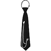 LJBFNN Black Ties for Women, Womens Tie with Metal Chain 2.76'' Pre-Tied Necktie for Girls School Uniform Shirt Accessory