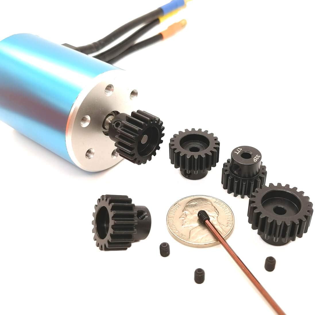 MakerDoIt 32P Hardened Pinion Gear Set 3.175 Hole 17T 18T 19T 20T 21T with Hex Key (Compatible with 0.8 Metric Pitch) - Image 4