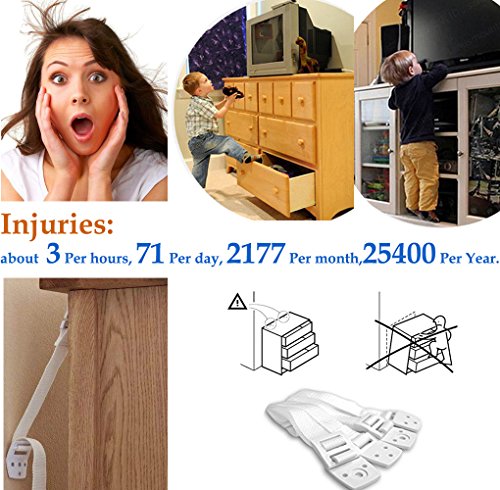 Anti Tip Straps TV & Furniture Safety Wall White Baby Childproofing Drawer,Flat Screens, Earthquake,Television Antitip (4Pack)
