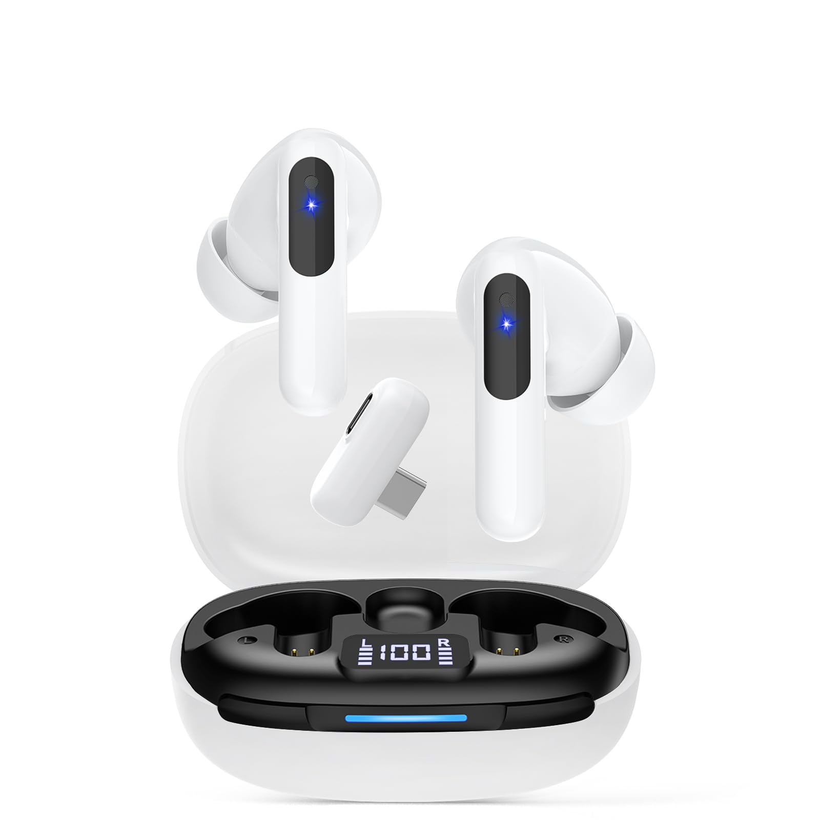 Photo 1 of RYR Wireless Gaming Earbuds, 20ms Low Latency, Gaming Earbuds with Noise Cancelling Mic, 2.4Ghz & Bluetooth, LED Display, 36H Playtime for Meta Quest 3/2, PS5, PS4, VR, Switch, Steam Deck, PC, Phone