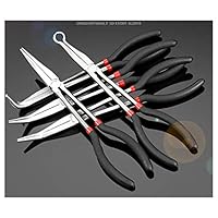 Mostbest 5 Piece Mini Pliers - Long Needle Nose Pliers Set, Nipper Bent Nose, Duckbill Pliers,End Cutting, Diagonal, Plug Cable Puller Reach Flat,45,90-Degree Angle, Straight,Curved Pliers