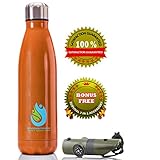 Insulated Sport Metal Water Bottle 16 OZ - Stainless Steel Reusable - Bundled with Multifunctional 7-in-1 Survival Kit
