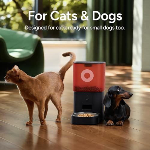 Automatic Cat Feeder with Camera: 6L Large Cat Food Dispenser for Cats and Small Dogs (White and Red)
