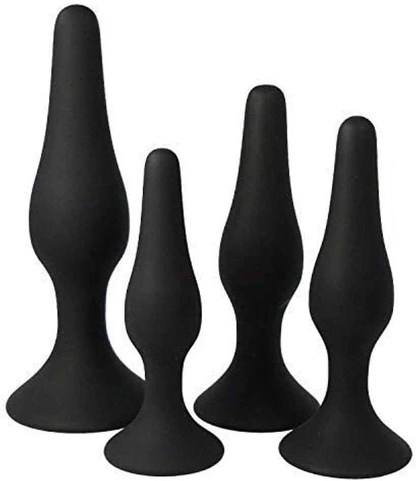 Set of 4 Silicone Bu~tt P~lu~g Toys - Stimulator Trainer Kit for Men - 4 pcs Pack - Best Idea for Gift for Female Play - Her - Black