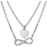 Vanbelle Sterling Silver Jewelry - Rhodium Plated with 925 Stamp - Heart & Infinity Choker Necklace with Double Layered chain - Handcrafted Necklace for Women - 14" Long + 2" Extender