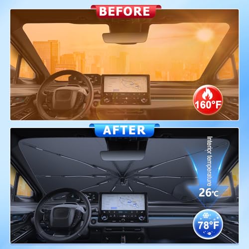 [2026 Upgrade] BSTW Compatible with Toyota C-HR AX20 2024-2026 & C-HR AX10 2016-2023 Windshield Sunshade, Auto Folding Sunshade Design with Drawstring, Sunscreen and UV Protection