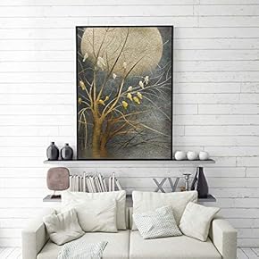 SIGNFORD Framed Canvas Home Artwork Decoration Golden Abstract...