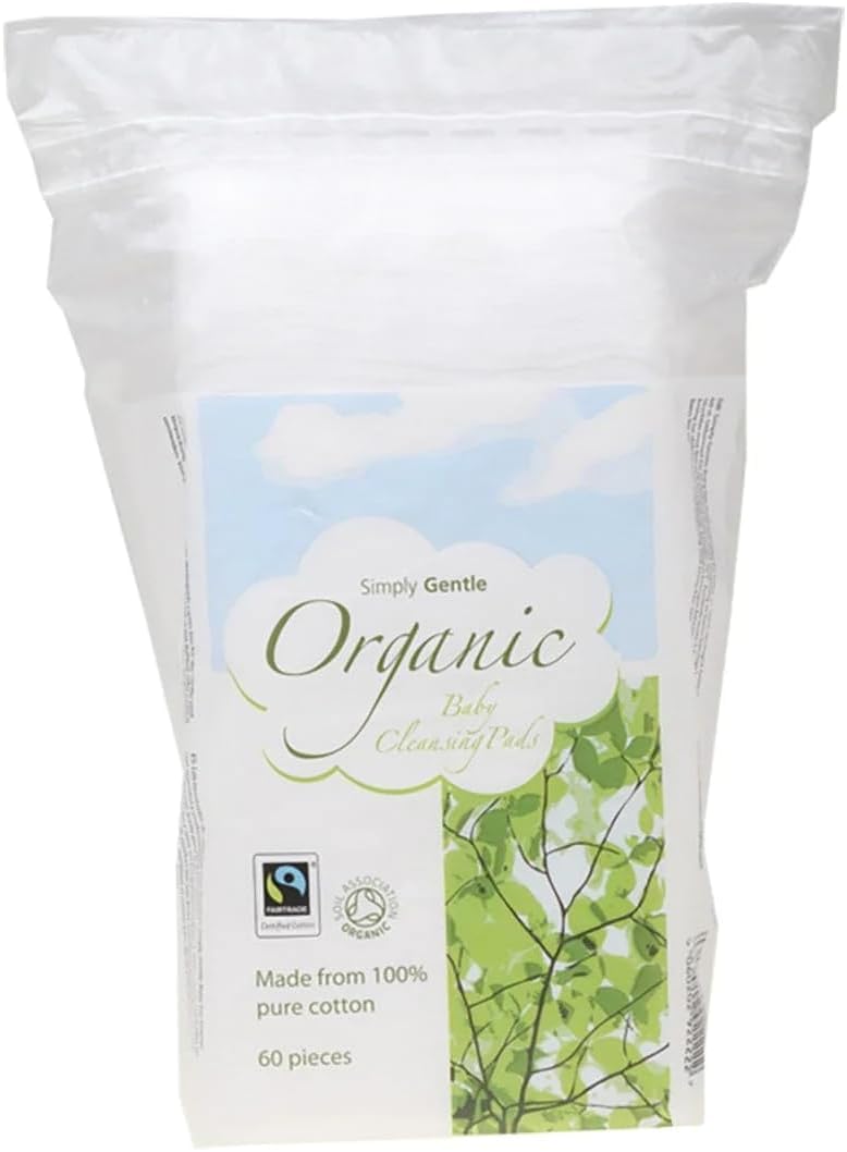 Simply Gentle Baby Cleansing Pads 4 Pack of 60 Pads - 100% Organic Cotton Wool for New Born Babies. Premium Rectangular Shaped Baby Cotton Pads - Free from Odours and Fully Disposable.