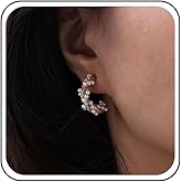 Erimberate Bohemian Pearl Twist Circle Earrings Gold Pearl Hoop Earrings Twist Rope Hoop Earrings Pearl Twist Circle Stud Earrings Jewelry for Women Gifts