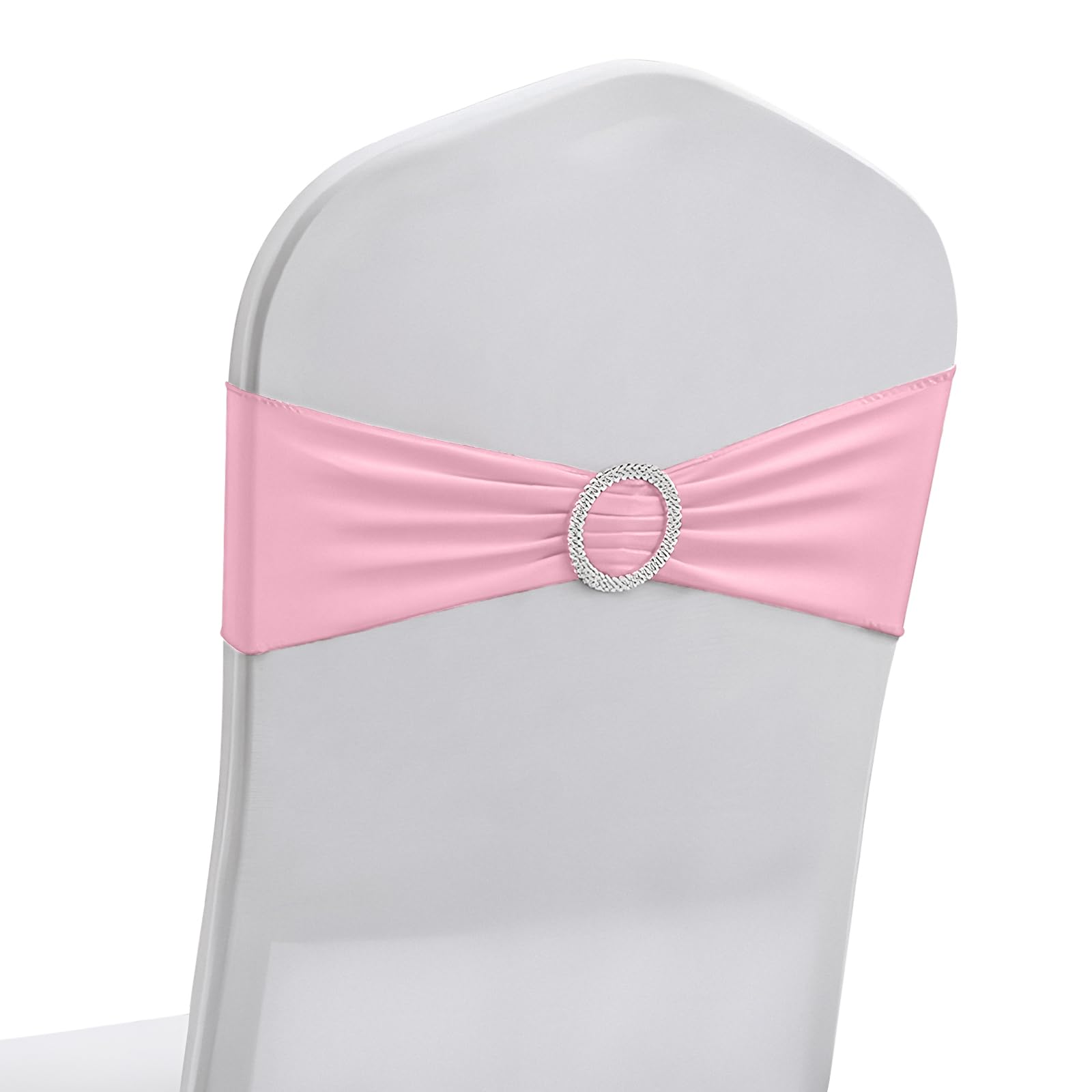 50 PCS Elastic Stretch Spandex Chair Covers Sashes Bands,Bows Sashes Chair Cover with Buckle for Wedding Party Ceremony Events for Folding Chairs Banquet Decorations Chair Decorations (Pink)