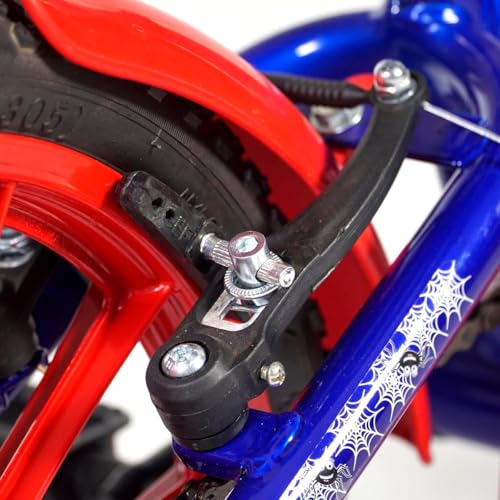Bicicleta Infantil Spider Menino Aranha Aro 16 Azul Quadro em Aço Carbono, Com Rodinhas de Treinamento, Para 4-7 Anos, Capacidade 30kg
