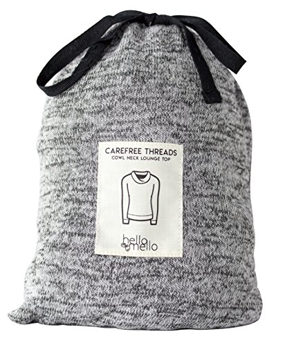 DM Merchandising Inc. Hello Mello Carefree Threads Womens Loungewear Top with Pocket & Cowl Neck, Matching Drawstring Bag- Black Small 4-6 - Thumbnail 3
