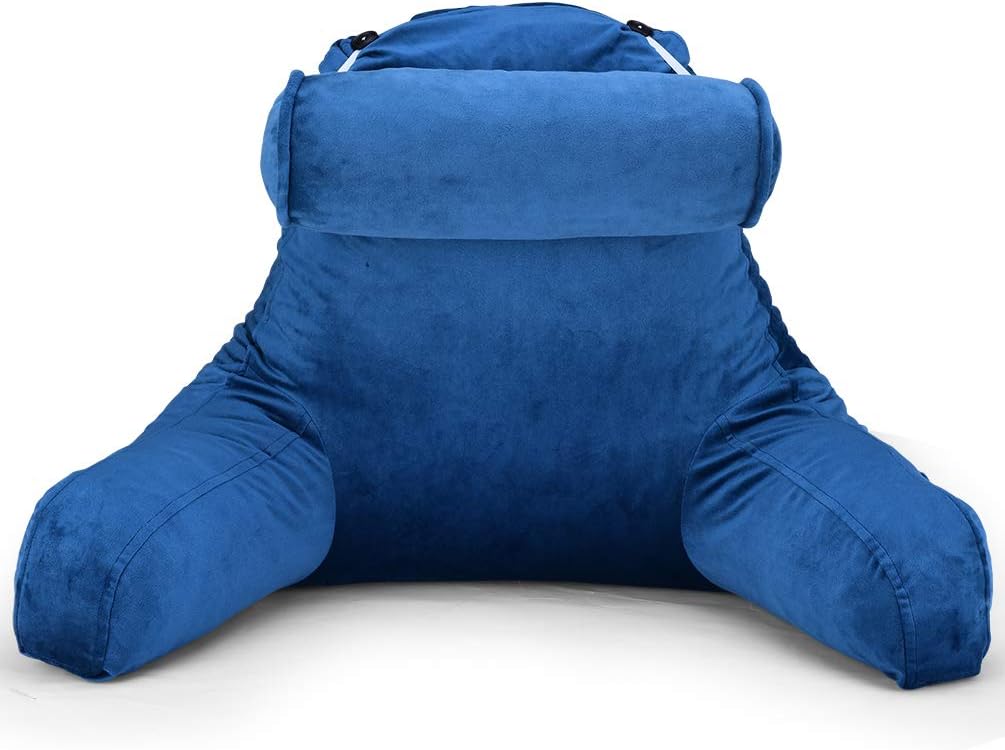 ACWARM HOME Reading Pillow, Bed Rest Pillow with Shredded Memory Foam, Support Arms, Headrest, Leg Pillow - Perfect Back Support for Reading, Relaxing for Kids & Adults (Blue): Kitchen & Dining