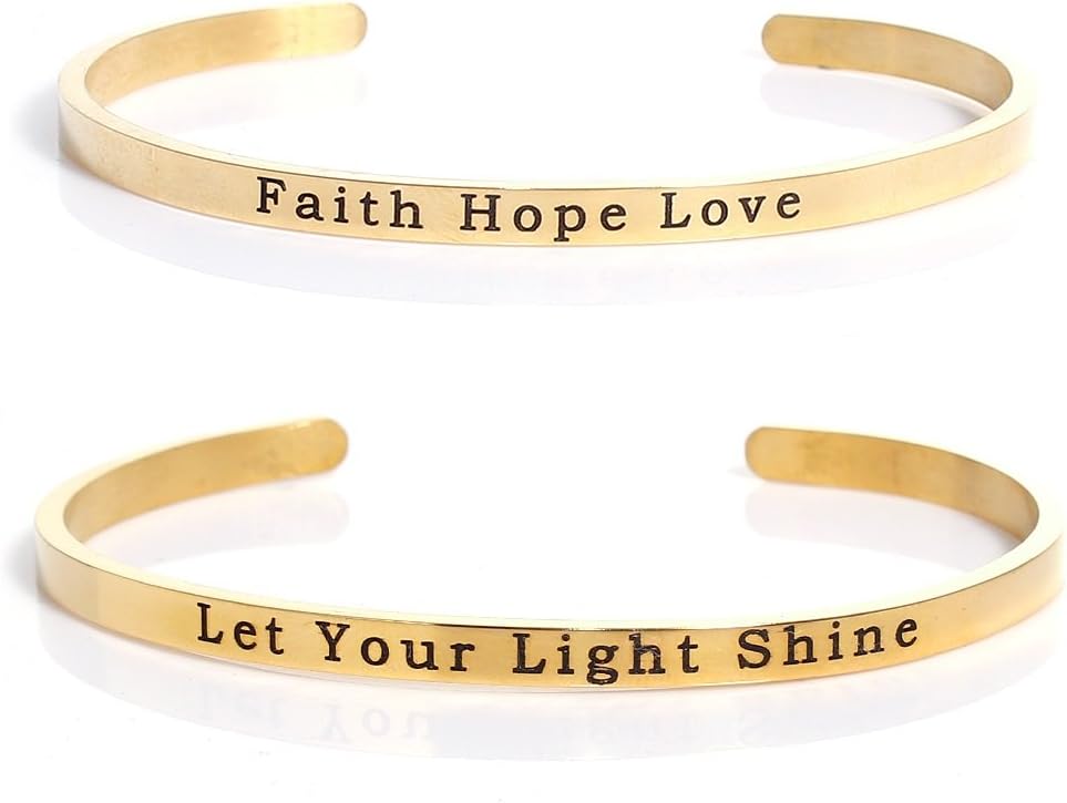 JGFinds Inspirational Message Bracelet Cuff 2 Pack, Stainless Steel