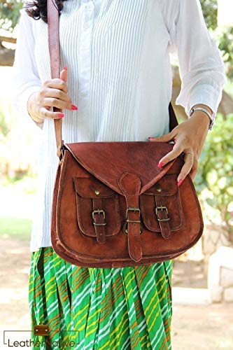Women's Handmade Leather Boho-Gypsy Purse - Smart Green Canvas Lining and Reinforced Hand-Stitching - 3 Compartments, Plus 1 Zippered Pocket - Crossbody Purse for Business and Pleasure - 13 Inches