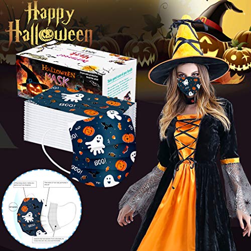 Tianerly Disposable Madks, Christmas/Halloween 3-Ply Breathable Face, Pack of 50, for Adults & Kids Non-Woven Mouth(E-Adults-Halloween)