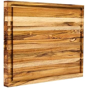 Large Reversible Teak Wood Cutting Board: 18x14x1.25 with Juice Groove (Gift Box Included) by Sonder Los Angeles