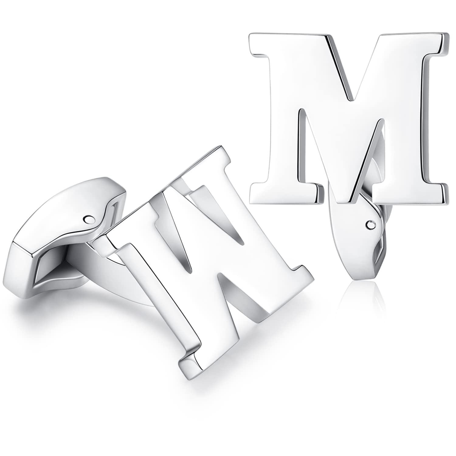 Hanana Mens Initial Alphabet Letter Cufflinks for Wedding Marriage Gift Silver