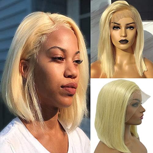 Lace Front Bob Wigs 13X4 Pre Plucked Glueless 100% Human Hair Wigs Bob Straight Blonde 180% Density Natural Thick Middle Part #613 Blonde Bob Wigs for Women 12 Inch