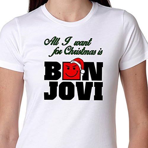 Bon Jovi Shirt - All I Want For Chrismas Is Bon Jovi Ladies T-Shirt (Small Ladies, White) - Bon Jovi Shirt