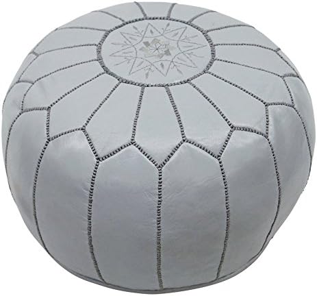 22" Moroccan Grey Pouf leather Ottoman Footstool Pouffe Hassock New Pouff poof
