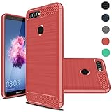 Huawei P Smart Case, Huawei Enjoy 7S Case, Rnicy Slim Anti-Fingerprint Rubber Soft TPU Flexible Brushed Texture Protective Cover Case for Huawei P Smart/Enjoy 7S 2018 (Red)