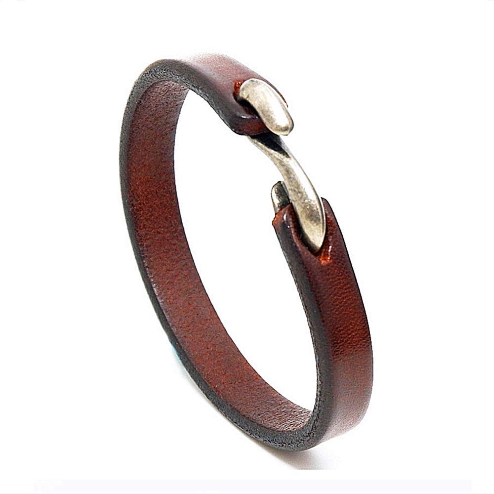 CJMILADO Handmade Unisex Genuine Leather Bracelet, Adjustable Cuff Wristband,Punk Leather Wrap (S-Hook Brown)