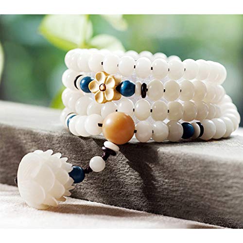 Fityle 20mm Carved Lotus Beads White Root Bodhi Beads Tibetan Buddhist Bracelet Beads Charms for DIY Pendant Jewelry Findings