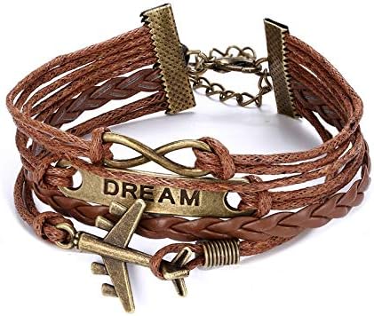 Amazon メンズ ブレスレット革 織り 飛行機多層革ブレスレット編組手作りロープラップブレスレット 1043 ブレスレット 通販