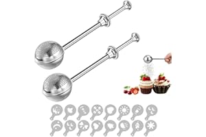 2 PCS Flour Dusting Wand,with Powder Spreading Molds, Dusting Wand for Sugar, Flour and Spices, Stainless Steel Pick Up and D