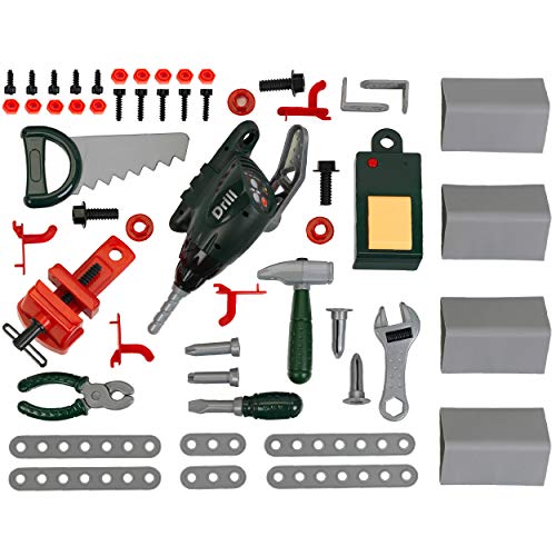 Theo Klein 8637 Bosch Werkbank 48-teilig|Höhenverstellbare Füße,|Arbeitsplatte mit vielen Funktionen|Inkl. Hammer, Säge, Rollgabelschlüssel|Maße: 52,5cmx27cmx84cm|Spielzeug für Kinder ab 3 Jahren – Bild 4