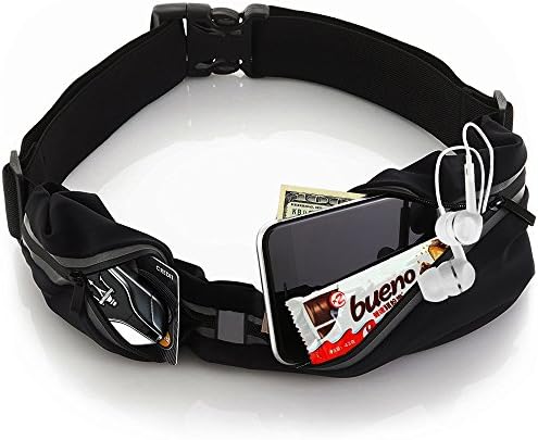Sport Running Belt Waist Pack Flip Water Resistant 2 Zipper Pocket Adjustable Pouch for Running Hiking Cycling Climbing (black)