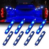 Xprite Led Rock Light for Bed Truck, 24 LEDs Cargo Truck Pickup Bed, Under Car, Foot Wells, Rail Lights, Side Marker LED Rock Lighting Kit w/Switch Blue - 8 PCs