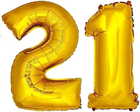 DekoRex® Foil Balloons 40'' 100cm Numbers for Birthday Party Anniversary for Helium or Air Filling Gold No. 21