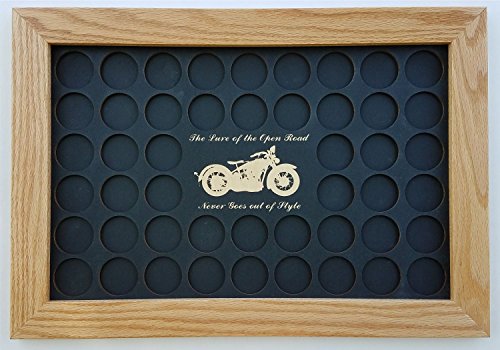 11x17"The Lure of The Open Road Never Goes Out of Style" Motorcycle Poker Chip Display Case with Oak Frame and Birch Mat