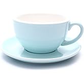 Coffeezone Latte Art Cup and Saucer for Latte & Cappuccino, Great Cup Shape for Coffee Shop and Barista, Ceramic (Glossy Light Blue, 10.5 oz)