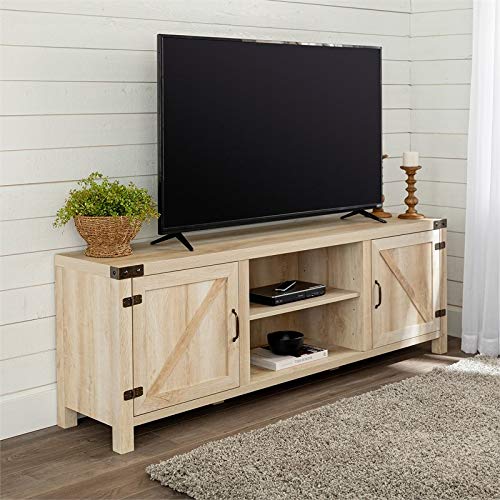 Home Square 4 Piece Farmhouse Barn Door TV Stand Console Coffee Table