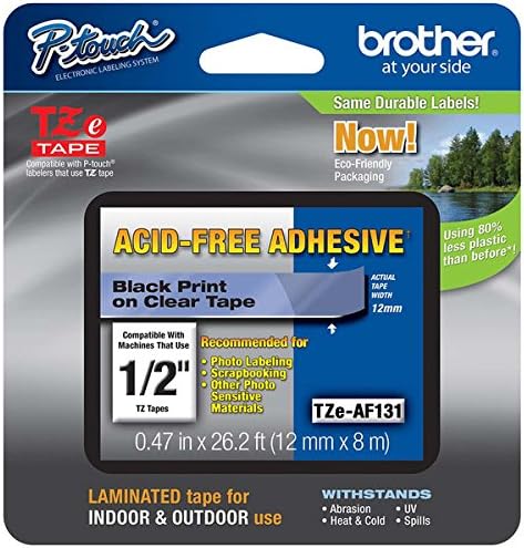 2/Pack Genuine Brother 1/2" (12mm) Black on Clear Acid Free Adhesive TZe P-Touch Tape for Brother PT-1880, PT1880 Label Maker
