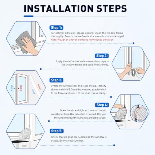 UtauHom AC Window Seal for Portable Air Conditioner & Tumble Dryer 400cm - Upgraded Dual Zippers & Non-Marking Adhesive, Hot Air Block Kit, Universal for Casement Windows