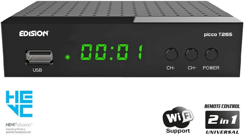 EDISION PICCO T265, DTT High Definition H265 HEVC, DVB-T2 Receiver, WiFi Support, IR Remote Control 2in1, Black - Image 4