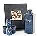 Authentic Imported Japanese Blue Dragonfly Tombo Pottery Sake Set with 14 fl oz Tokkuri Bottle and Four 1 fl oz Ochoko Cups Gift Set Made In Japan