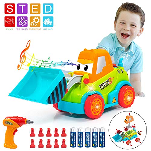 AILUKI Take-A-Part Truck Toy with Drill and Tools, DIY Assembling Bulldozer Toy,Educational Construction Toys with Lights and Music for for Boys & Girls Ages 3,4,5,6 Years Old and Up
