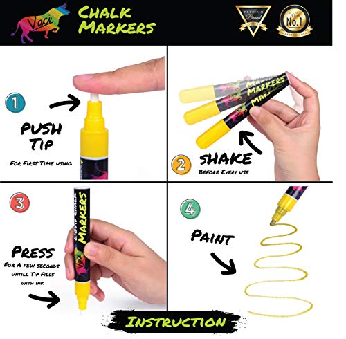 Chalk Markers by Vaci, Pack of 8 + Christmas Drawing Stencils + 16 Labels, Premium Liquid Chalkboard Neon Pens, Including Stencil,Tweezers and Magnetic Chalkboard, Bullet or Chisel Reversible Tips - Thumbnail 5