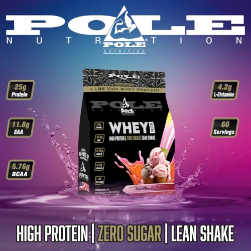 Pole Nutrition Whey Protein | Lean Muscle Shake | High Protein, Zero Sugar (1.81 Kg) | Supports Recovery & Muscle Growth (4 Lbs, NEPOLITAN ICE CREAM)