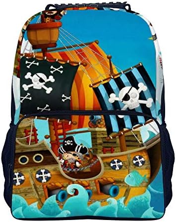 Pirate Ship Fish Shark Backpack - Student Backpack - Stylish Bookbag or Lunch Backpack for Children, Teens, or Adults - Unisex Campus Backpack with Padded Shoulder Straps